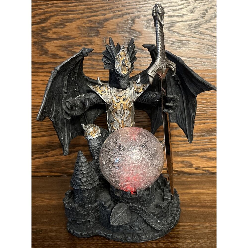 GSC Medieval Black Dragon w/ Removable Sword Light Up Fantasy Figurine 10”